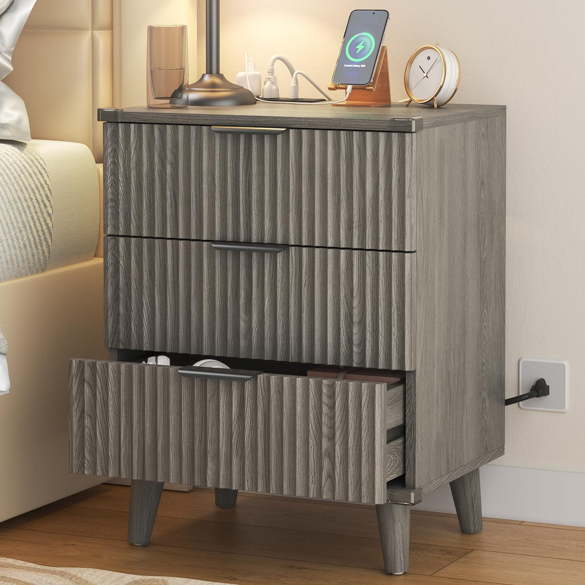 Lulive Wood Black Dresser for Bedroom Fluted Modern Chest of Drawers Storage Organizer