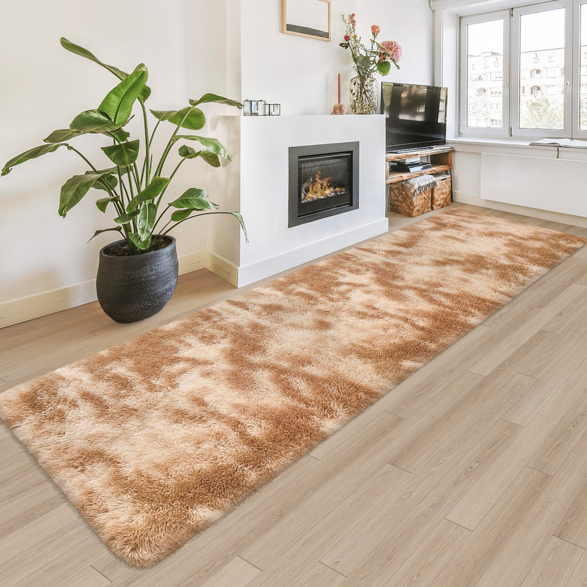 JiaoBaba Rainbow Tie-Dye Fluffy Area Rug for Kids