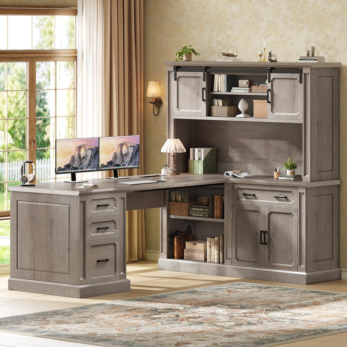 SEDETA Farmhouse Desk with Drawers for Home Office