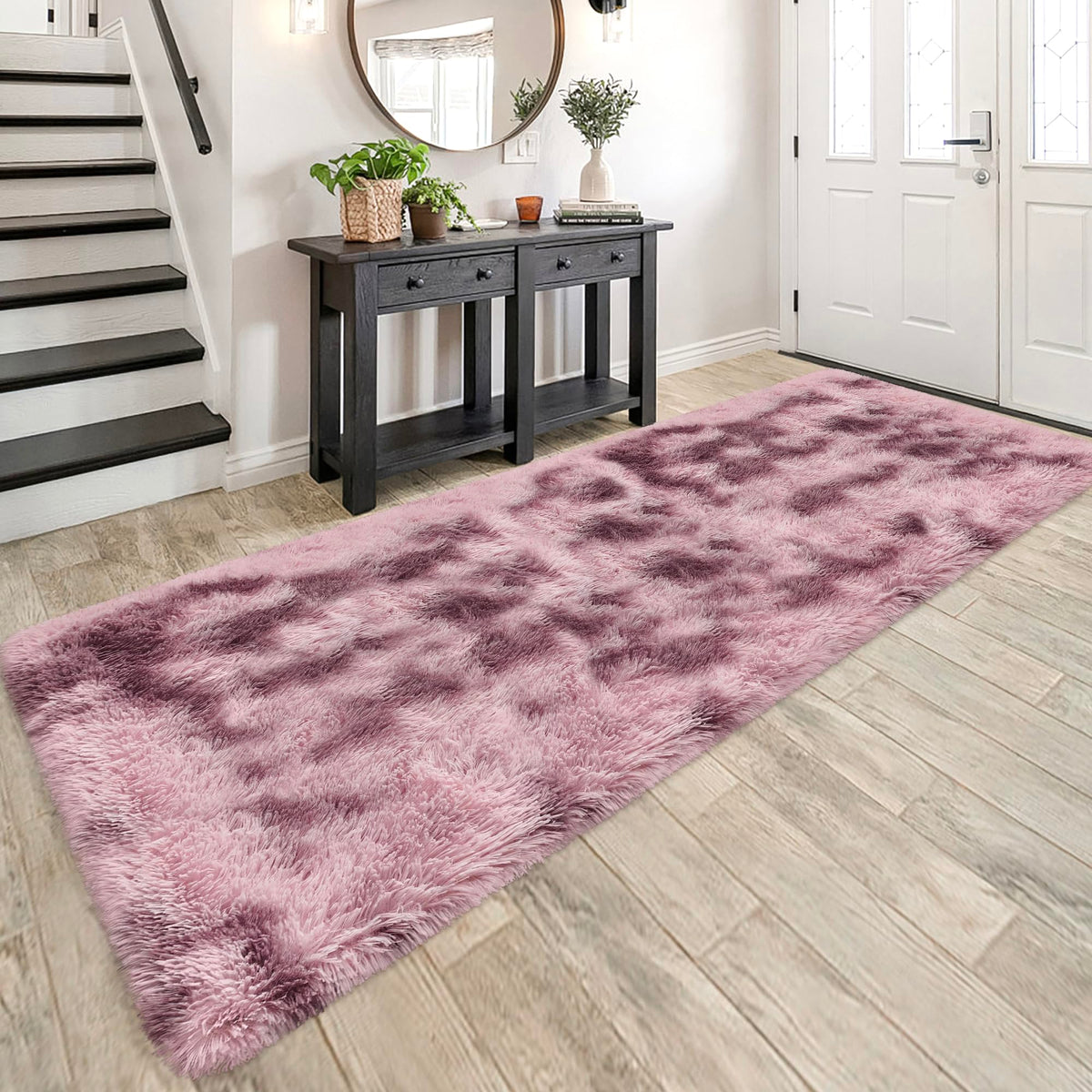 JiaoBaba Rainbow Tie-Dye Fluffy Area Rug for Kids