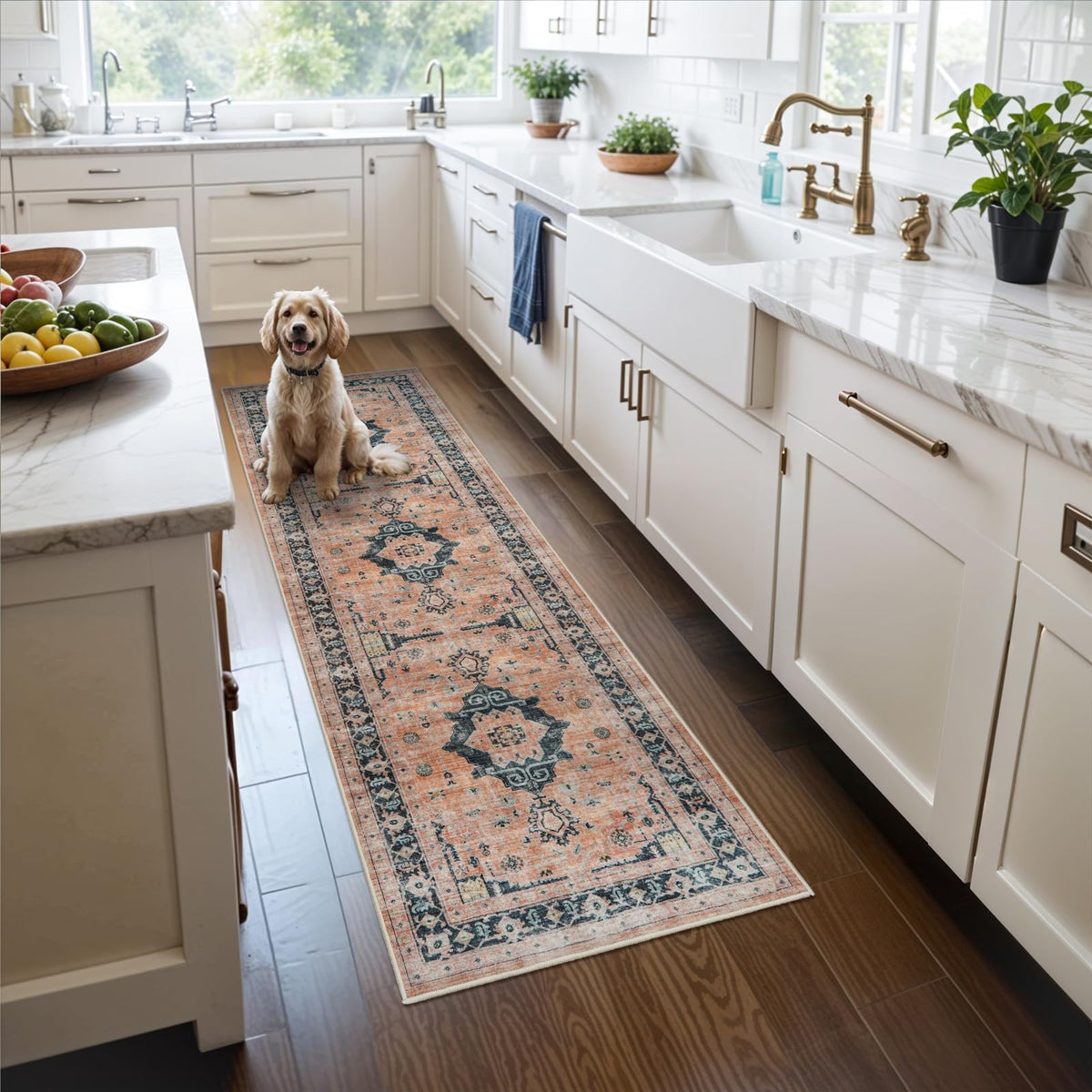 Vintage Washable Non-Slip Hallway Runner Rug, 2' x 7'