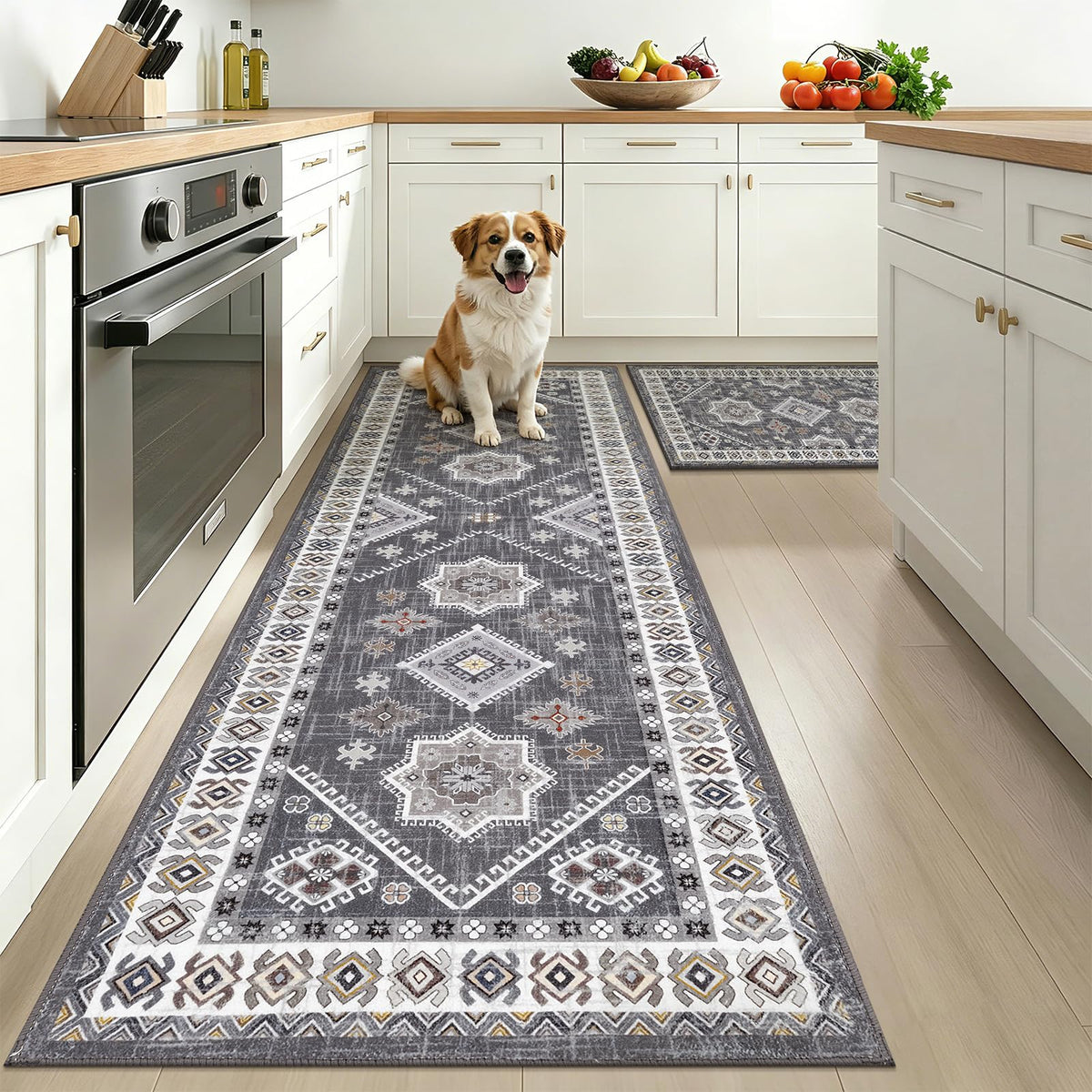 HEBE Boho Non-Slip Washable Kitchen Rugs, 3-Piece Set