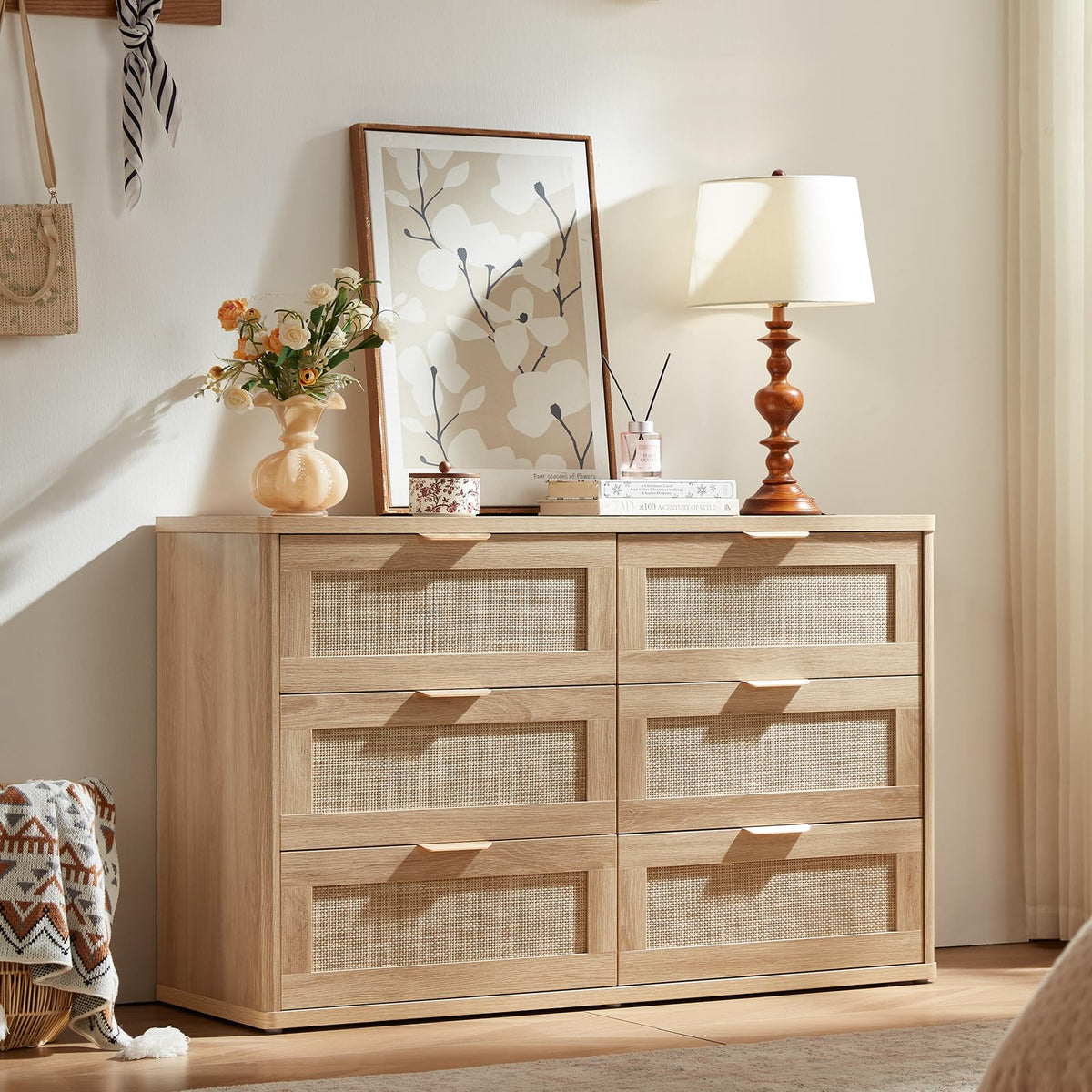 LEYAOYAO Rattan Dresser and Nightstand Sets 3 Piece, Natural