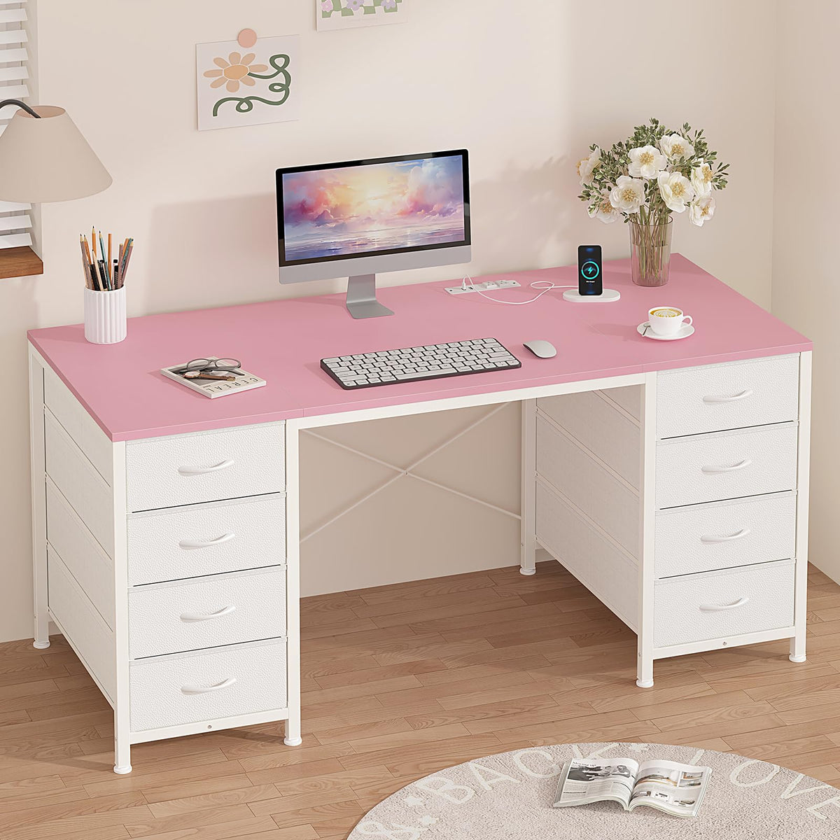 YOMILUVE Computer Desk with 8 Drawers