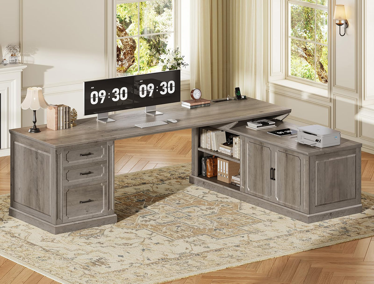 SEDETA Farmhouse Desk with Drawers for Home Office