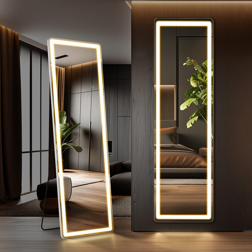 Aidoly Mirror Full Length, Upgraded Body Wall Mirrors with Shatter-Proof Glass, Floor Standing, Hanging or Leaning, Tall Mirror with Stand Aluminum Alloy Frame for Bedroom Cloakroom