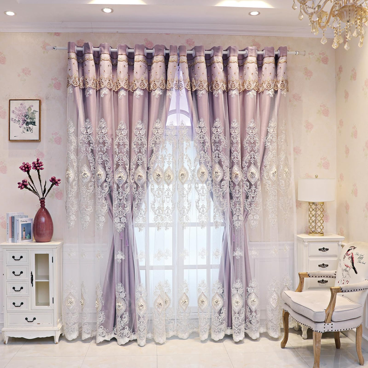 YAJUYunLin French-Style Layered Embroidered Curtains
