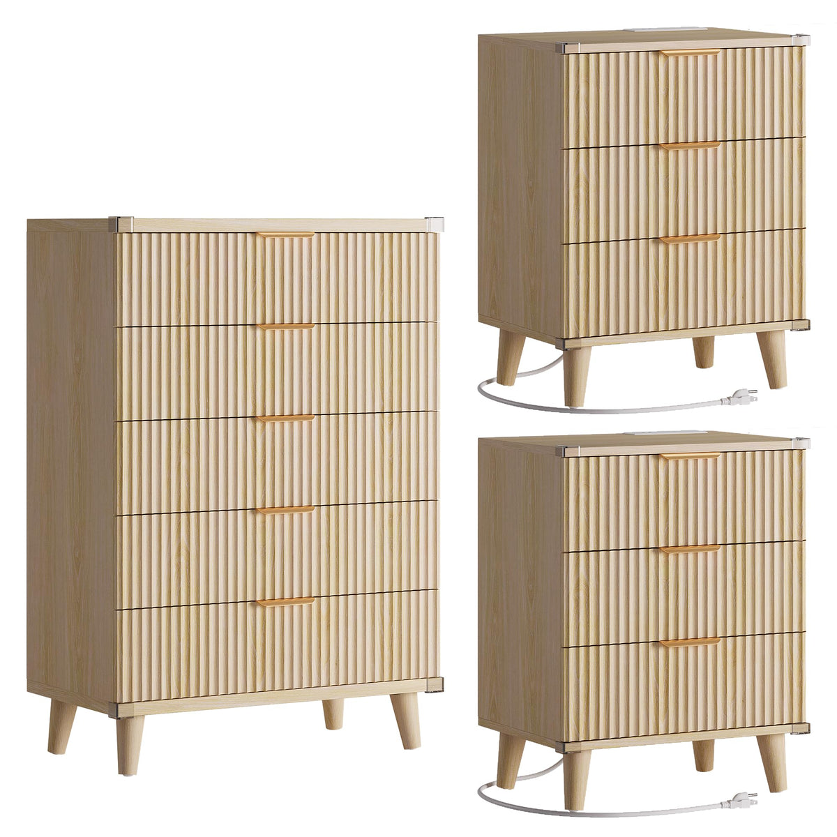 Lulive Wood Black Dresser for Bedroom Fluted Modern Chest of Drawers Storage Organizer