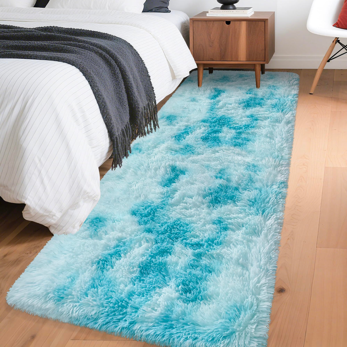JiaoBaba Rainbow Tie-Dye Fluffy Area Rug for Kids