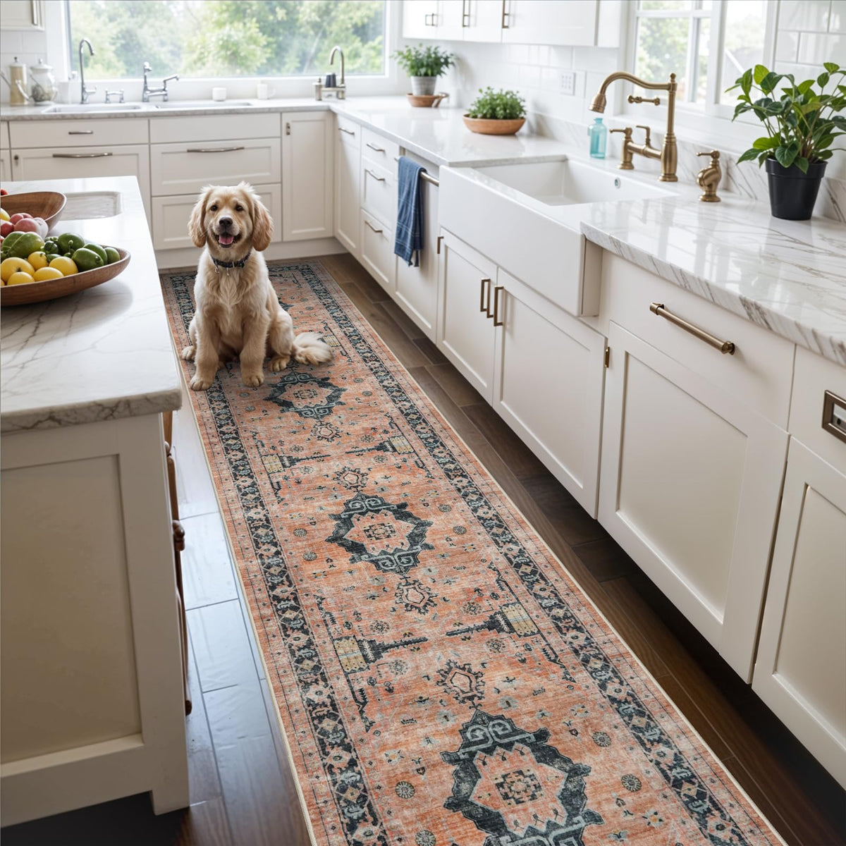 Vintage Washable Non-Slip Hallway Runner Rug, 2' x 7'