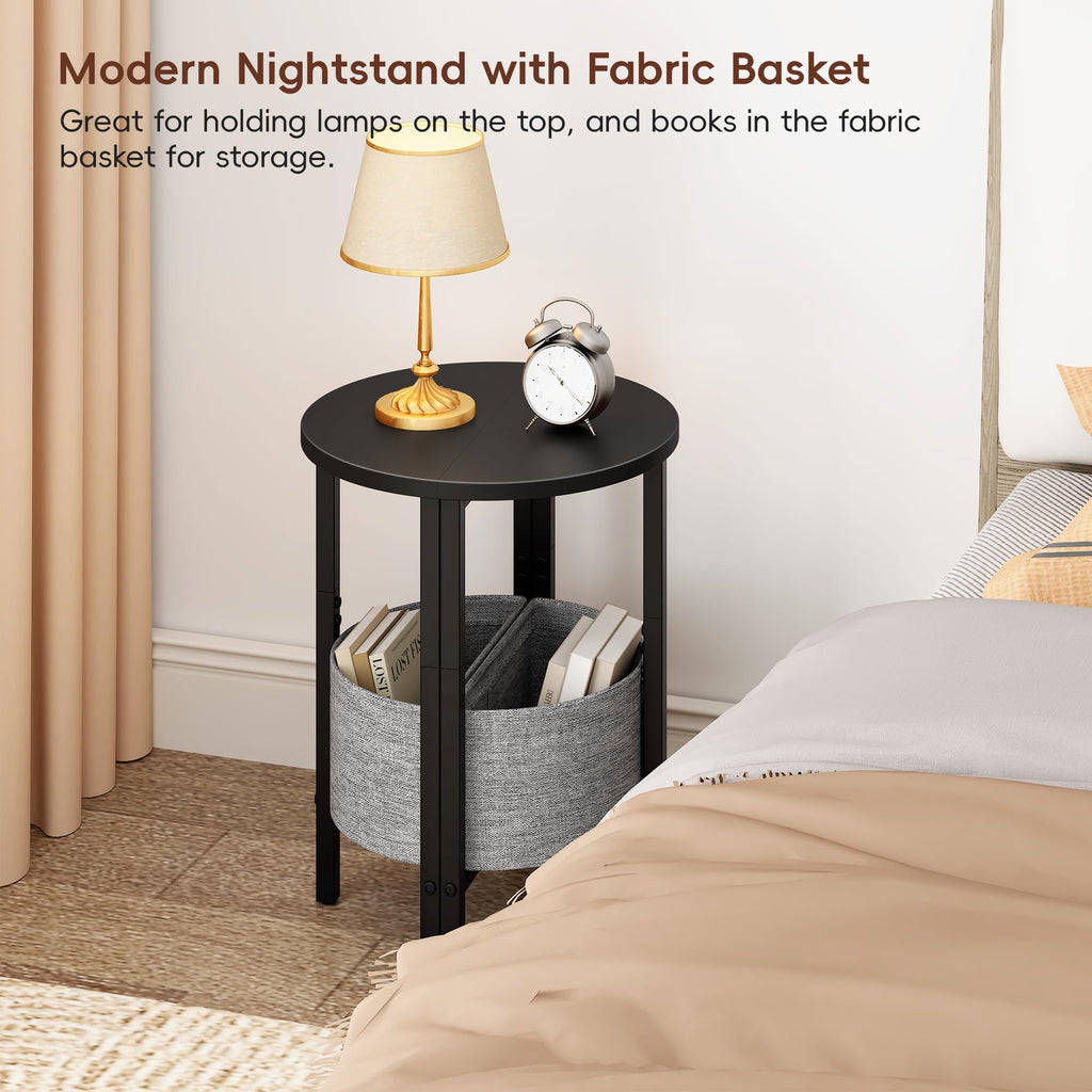 VAGUSICC Side Table, Small Round End Table with Fabric Basket, Set of 2 Half Round Side Table Half Moon Tables, Round Accent Coffee Table, Tea Sofa Table Nightstand for Living Room Bedroom Small Space