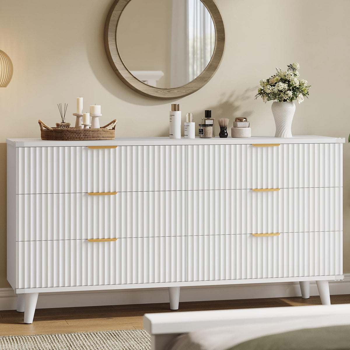 Lulive Wood Black Dresser for Bedroom Fluted Modern Chest of Drawers Storage Organizer