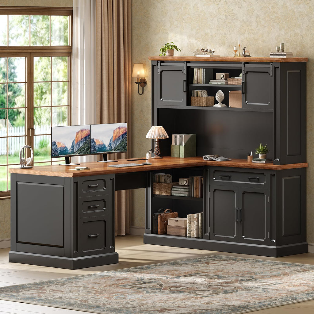 SEDETA Farmhouse Desk with Drawers for Home Office