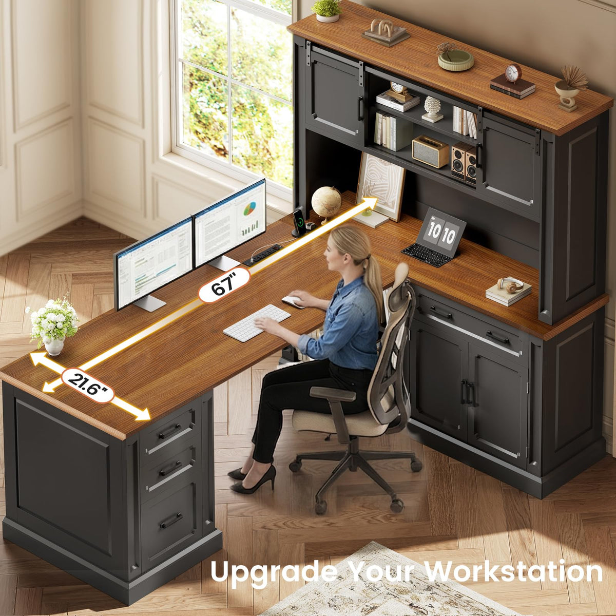 SEDETA Farmhouse Desk with Drawers for Home Office