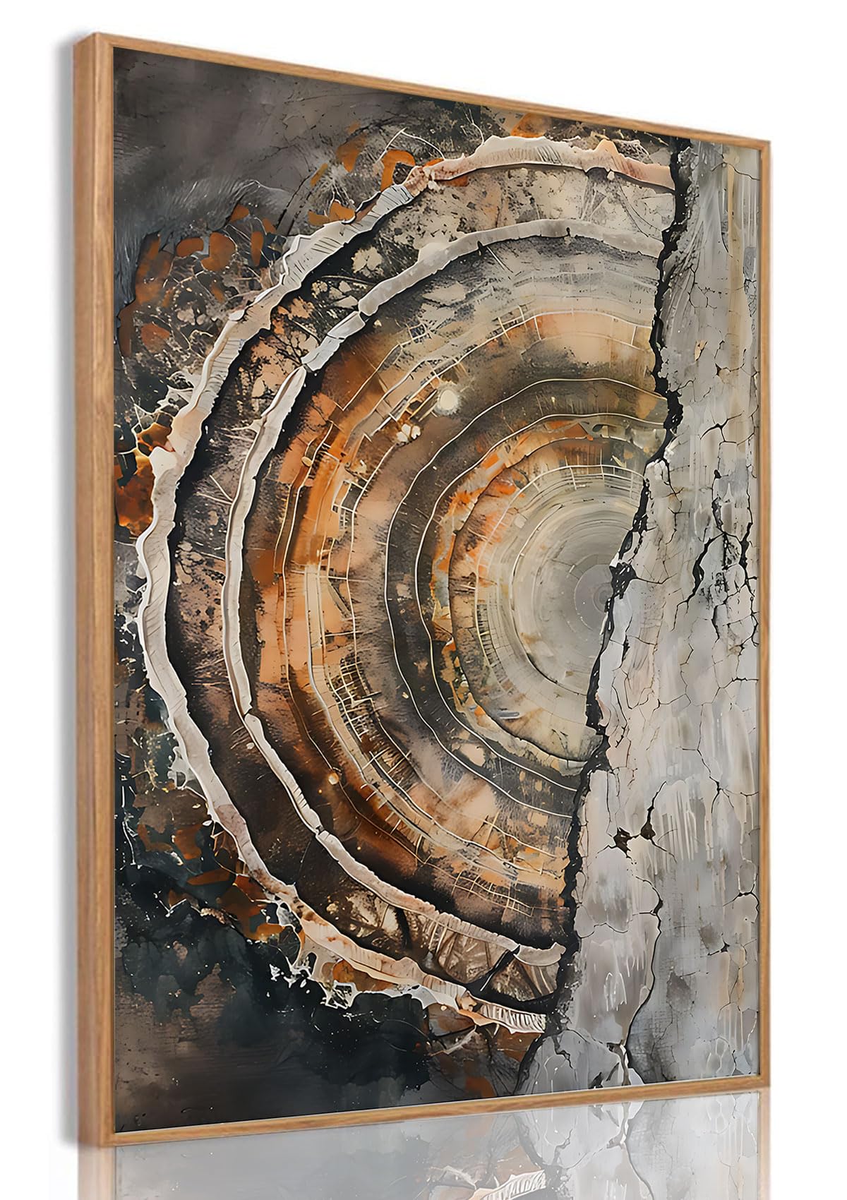 IBHJSART Framed Tree Ring Canvas Wall Art Abstract Colorful Wood Stump Decor Painting Prints Modern Minimalist Pictures Neutral Nature Rustic Farmhouse Living Room Bedroom Bathroom Office