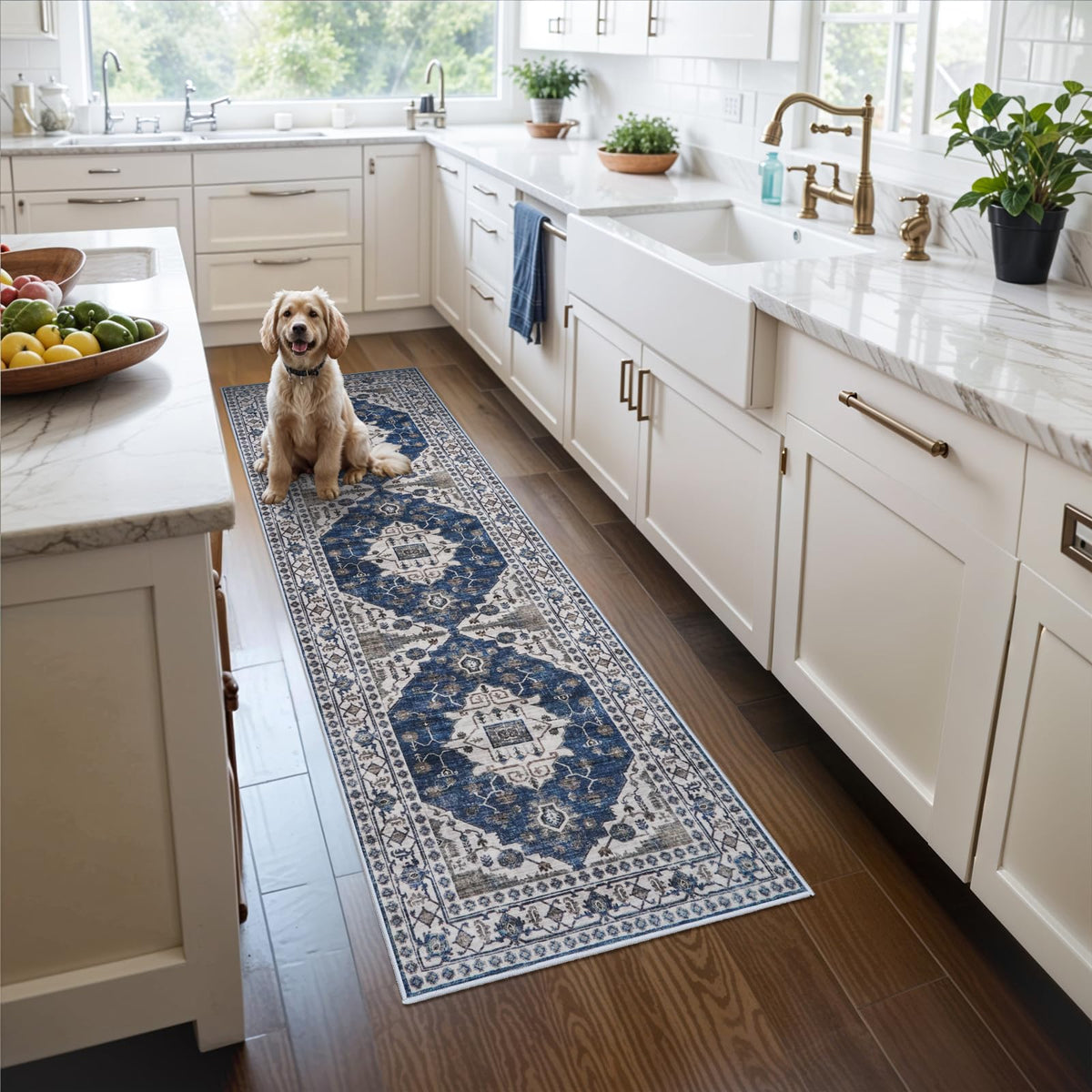 Vintage Washable Non-Slip Hallway Runner Rug, 2' x 7'