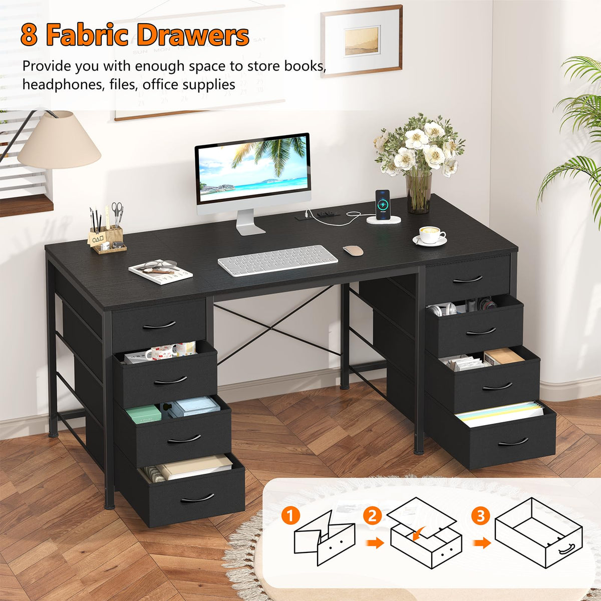 YOMILUVE Computer Desk with 8 Drawers