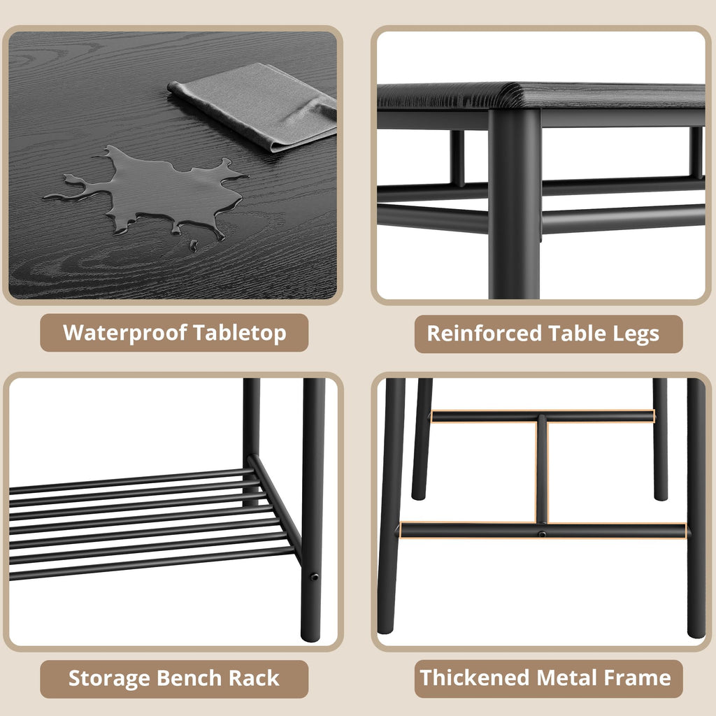 IRONCK Dining Table Set for 4, Kitchen Table with Upholstered Bench and 2 Chairs, Kitchen Table and Chairs Set for Small Space, Apartment