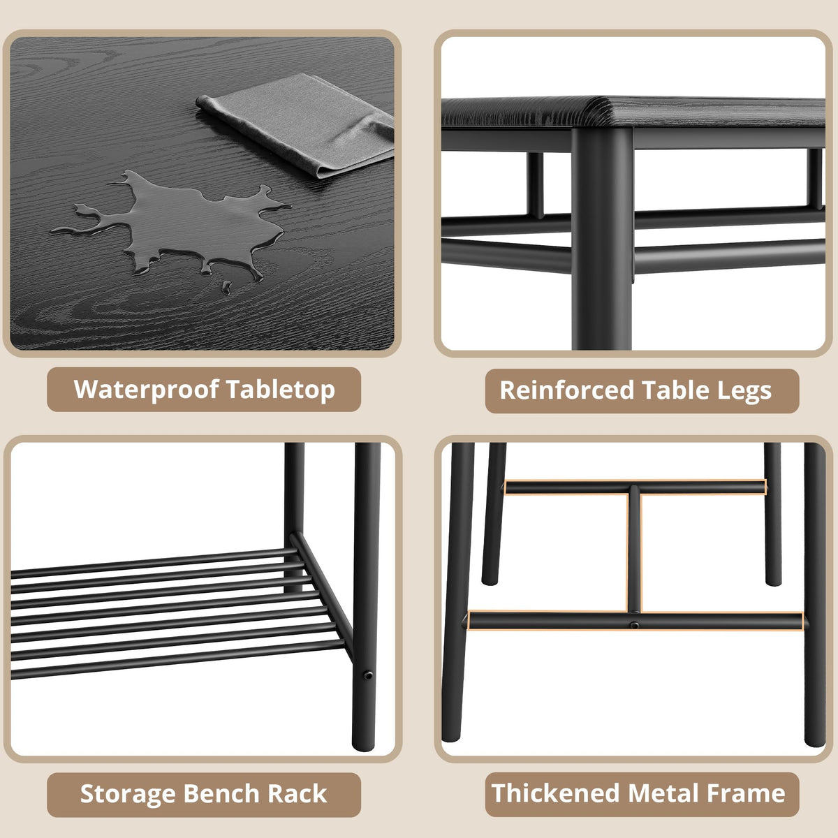 IRONCK Dining Table Set for 4, Kitchen Table with Upholstered Bench and 2 Chairs, Kitchen Table and Chairs Set for Small Space, Apartment