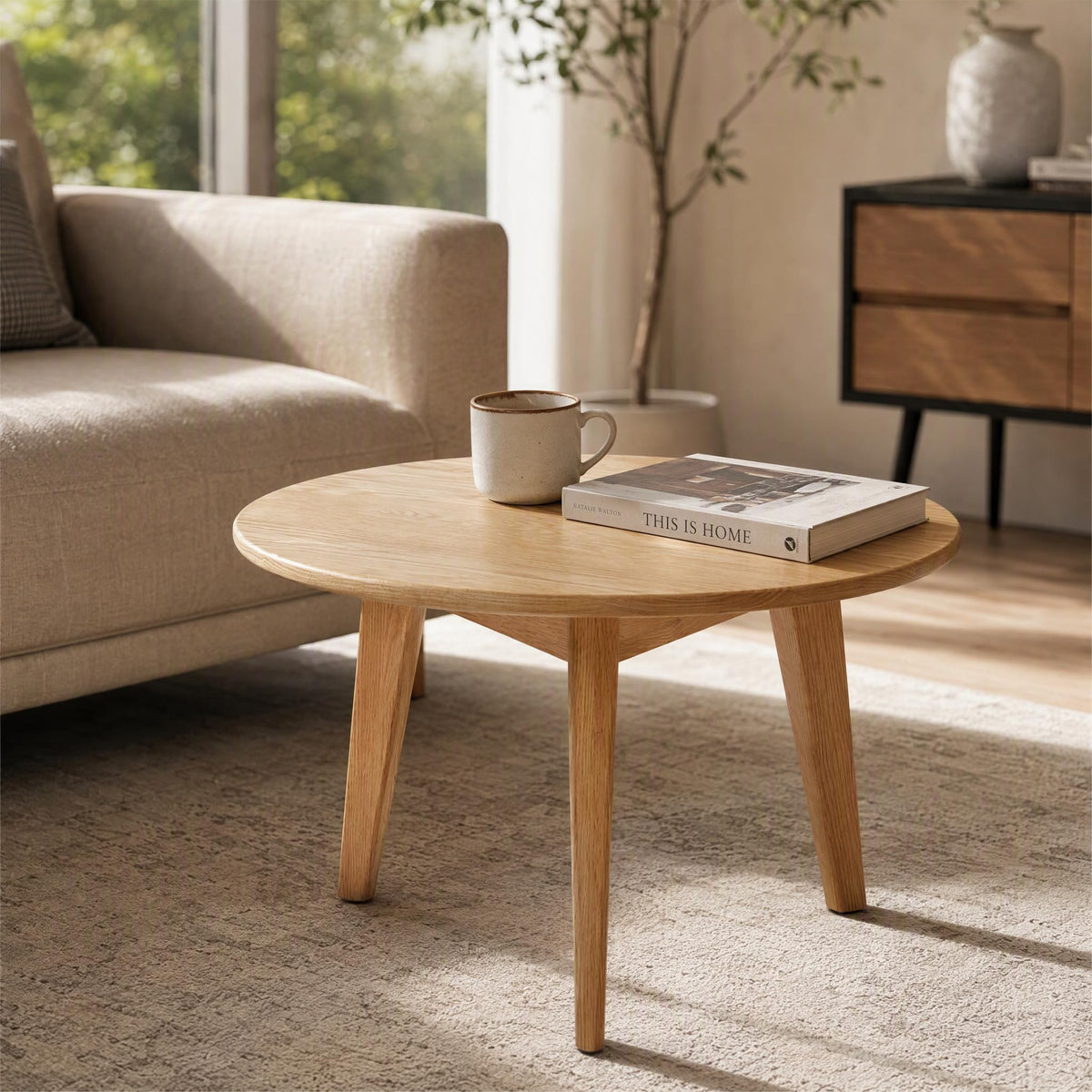 Vadisun Round End Table - Accent Side Table with 3 Legs, 100% Natural Solid Wood Side Table for Living Room, Eco-Friendly Painted Small End Table for Bedroom Office Small Spaces