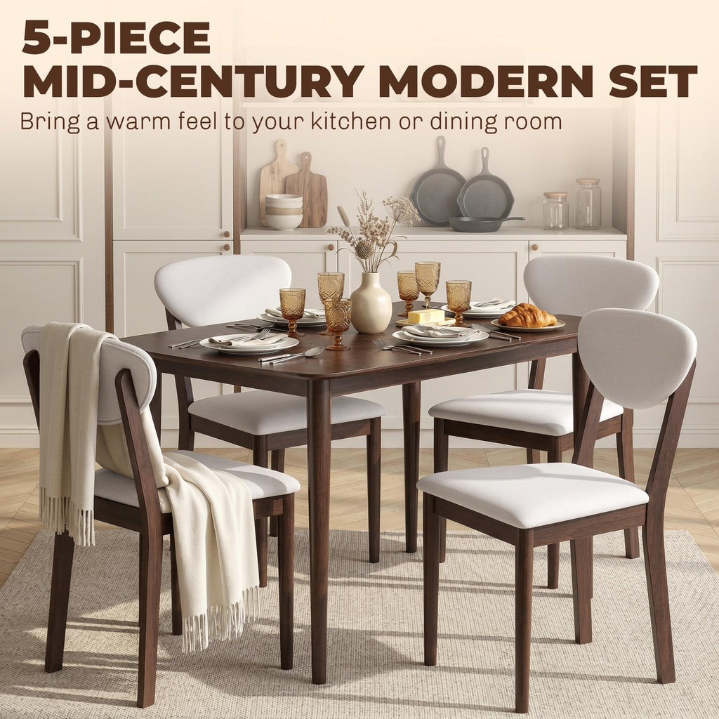 HOMCOM 5-Piece Dining Table Set for 4 Mid Century Modern
