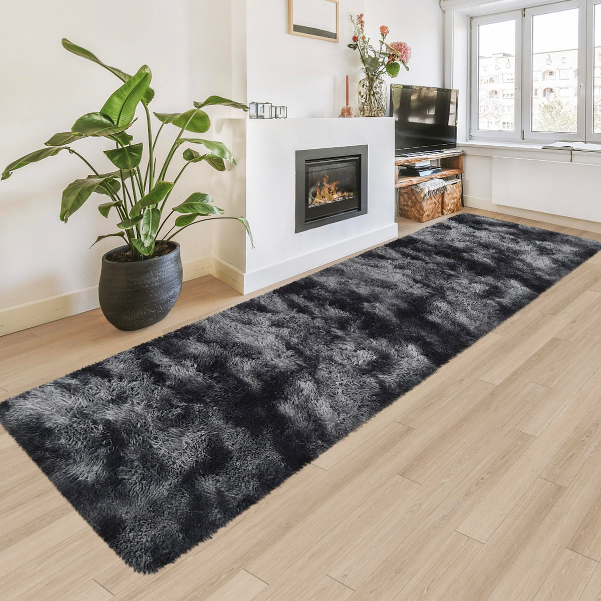 JiaoBaba Rainbow Tie-Dye Fluffy Area Rug for Kids