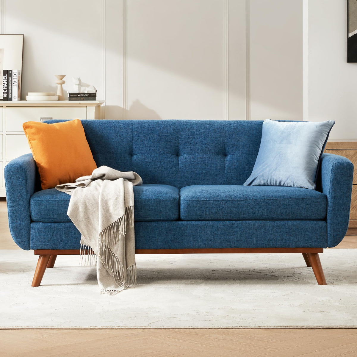 Kingfun 65" W Love Seat Sofa, Mid Century Modern Decor Loveseat Couches for Living Room, Button Tufted Upholstered Small Couch for Bedroom, Solid and Easy to Install Love Seats Furniture