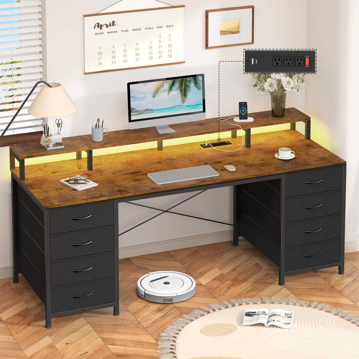 YOMILUVE Computer Desk with 8 Drawers
