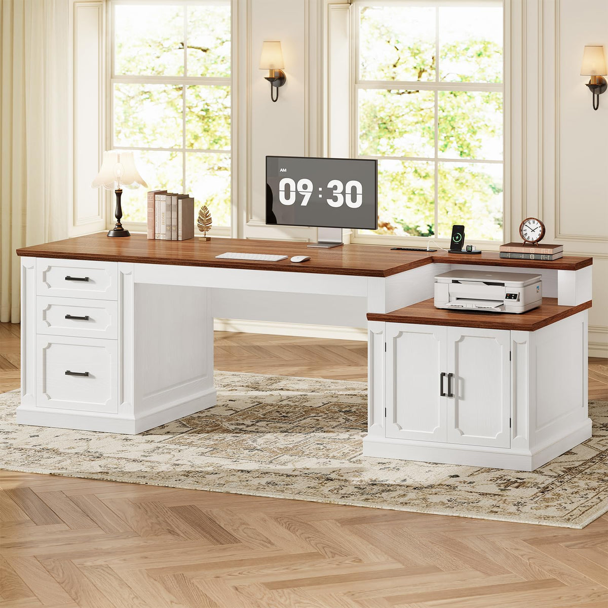 SEDETA Farmhouse Desk with Drawers for Home Office