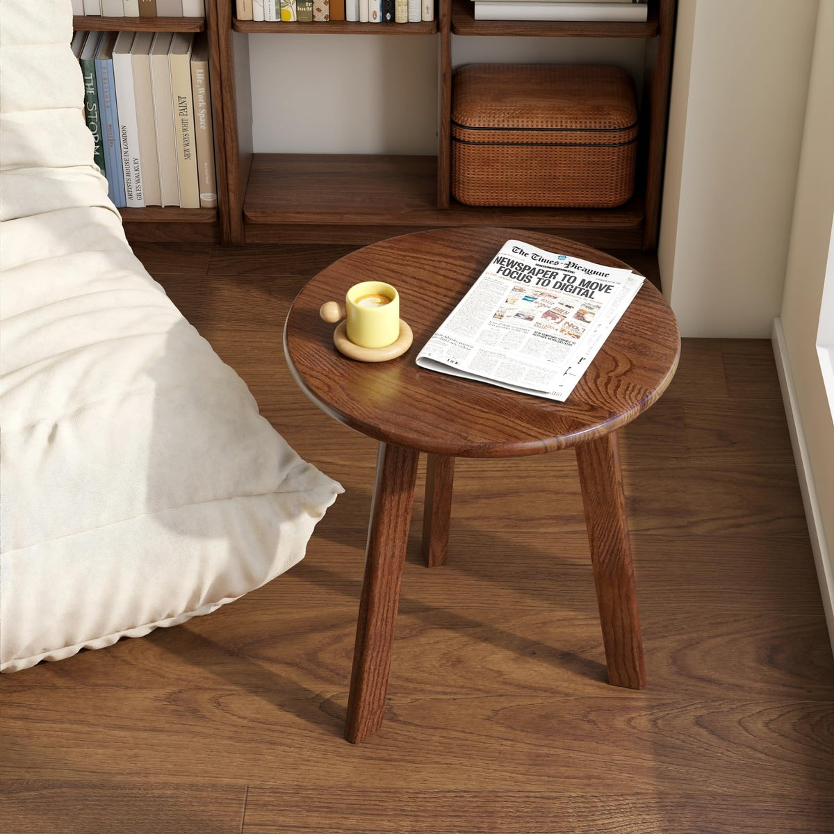 Vadisun Round End Table - Accent Side Table with 3 Legs, 100% Natural Solid Wood Side Table for Living Room, Eco-Friendly Painted Small End Table for Bedroom Office Small Spaces