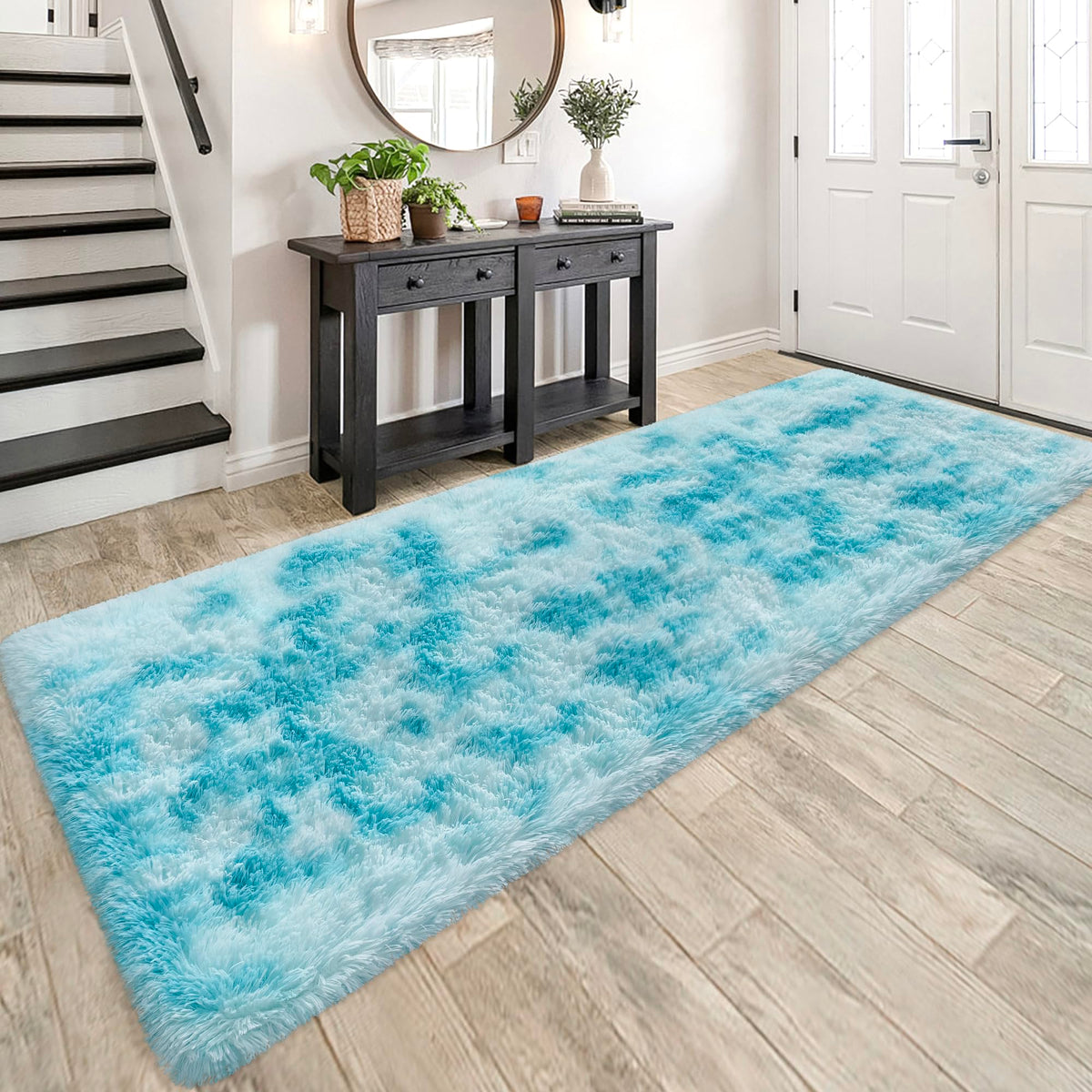 JiaoBaba Rainbow Tie-Dye Fluffy Area Rug for Kids