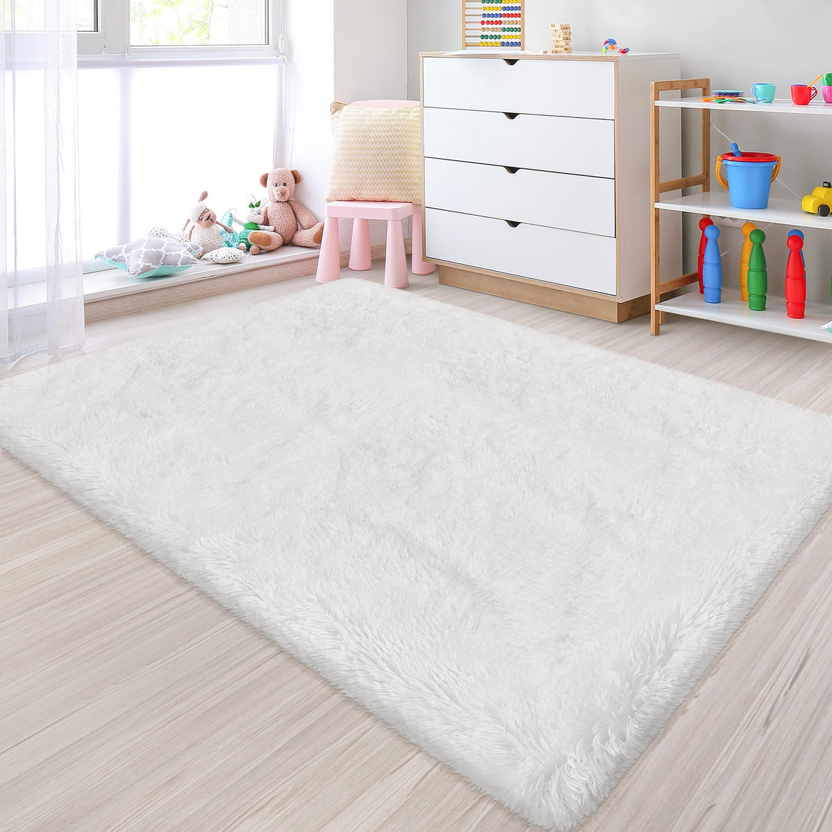 JiaoBaba Rainbow Tie-Dye Fluffy Area Rug for Kids