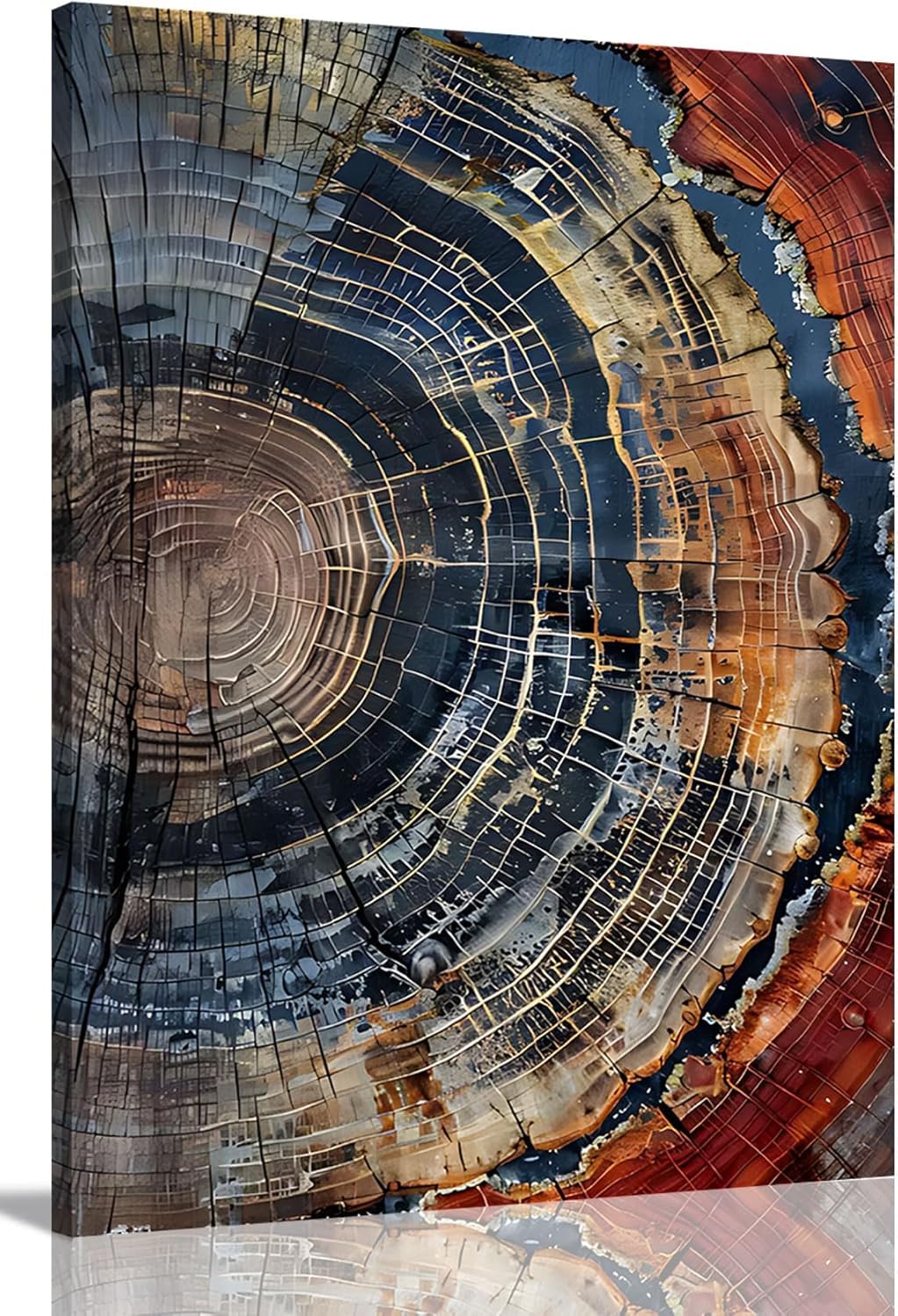 IBHJSART Framed Tree Ring Canvas Wall Art Abstract Colorful Wood Stump Decor Painting Prints Modern Minimalist Pictures Neutral Nature Rustic Farmhouse Living Room Bedroom Bathroom Office