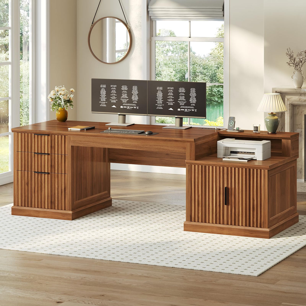 SEDETA Farmhouse Desk with Drawers for Home Office
