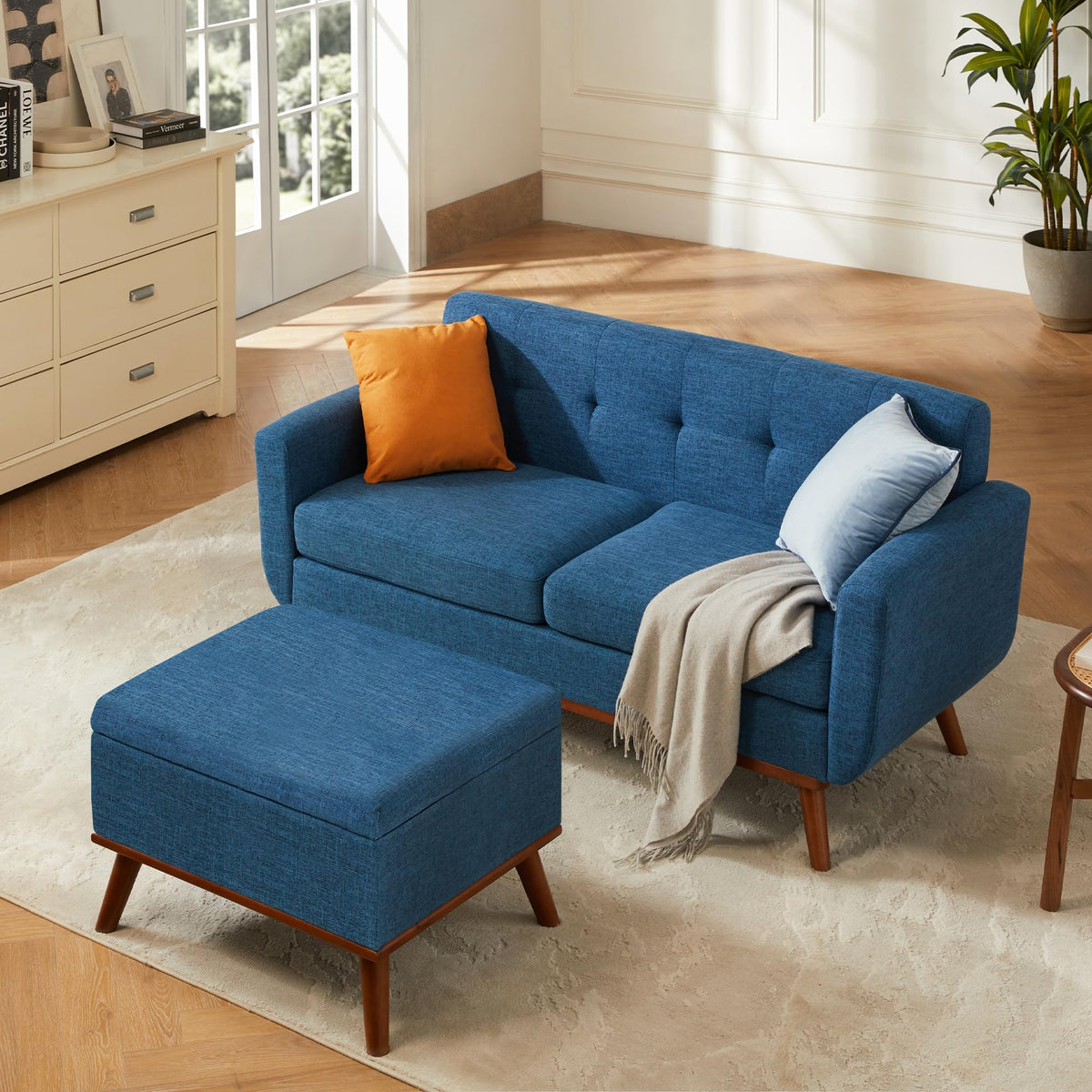 Kingfun 65" W Love Seat Sofa, Mid Century Modern Decor Loveseat Couches for Living Room, Button Tufted Upholstered Small Couch for Bedroom, Solid and Easy to Install Love Seats Furniture