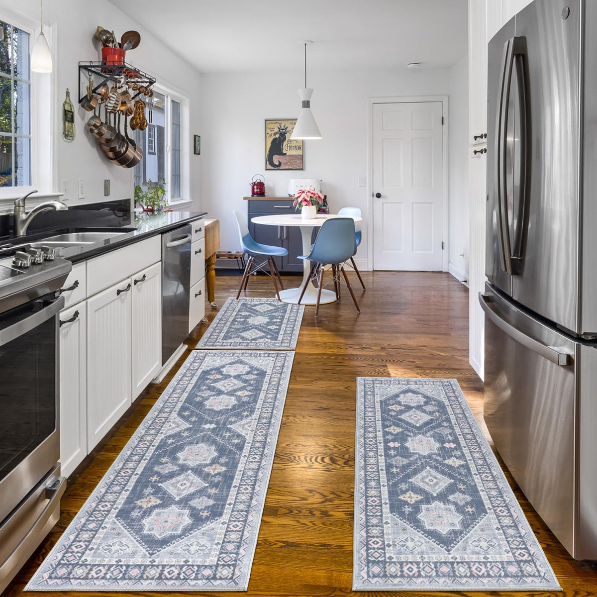 HEBE Boho Non-Slip Washable Kitchen Rugs, 3-Piece Set