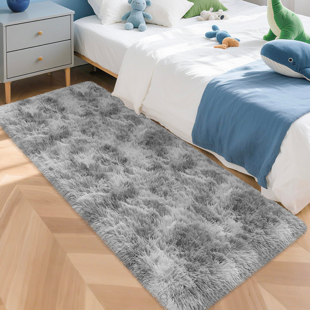 JiaoBaba Rainbow Tie-Dye Fluffy Area Rug for Kids
