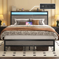 Fluest Bed Frame with Headboard, Metal Platform Bed Frame with High Bookcase Headboard, 4 Storage Drawers & Charging Station & LED, Noise-Free, NO Box Spring Needed