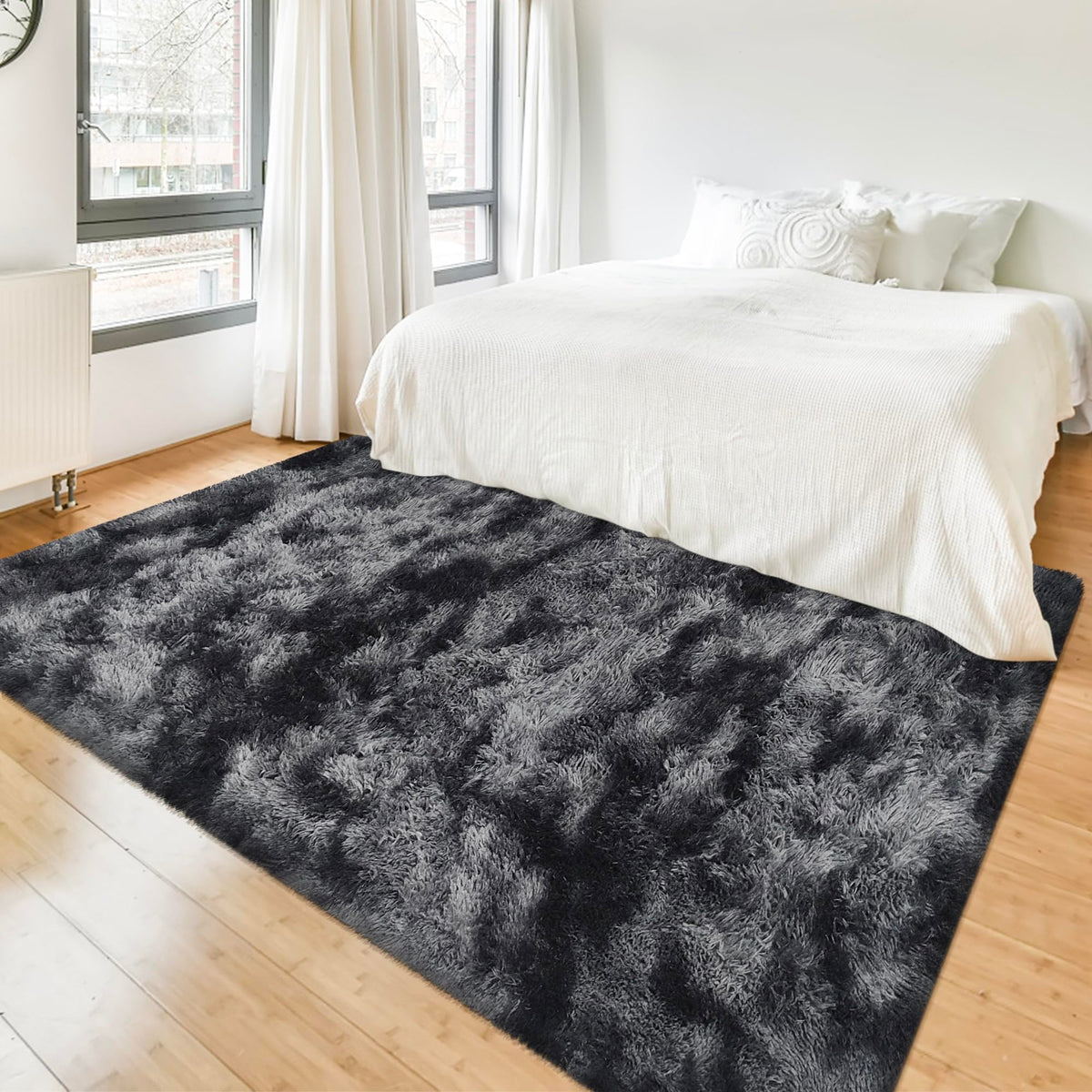 JiaoBaba Rainbow Tie-Dye Fluffy Area Rug for Kids