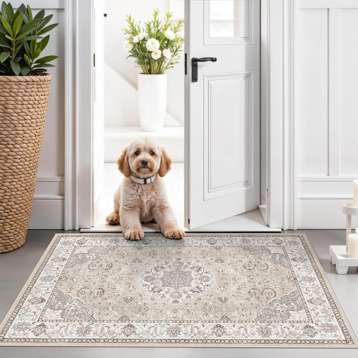 Vintage Washable Non-Slip Hallway Runner Rug, 2' x 7'