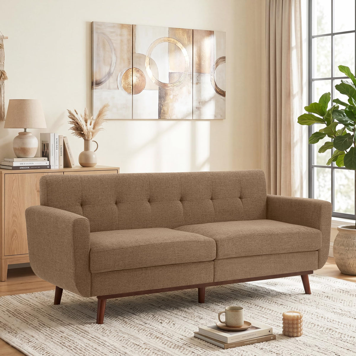 Kingfun 65" W Love Seat Sofa, Mid Century Modern Decor Loveseat Couches for Living Room, Button Tufted Upholstered Small Couch for Bedroom, Solid and Easy to Install Love Seats Furniture
