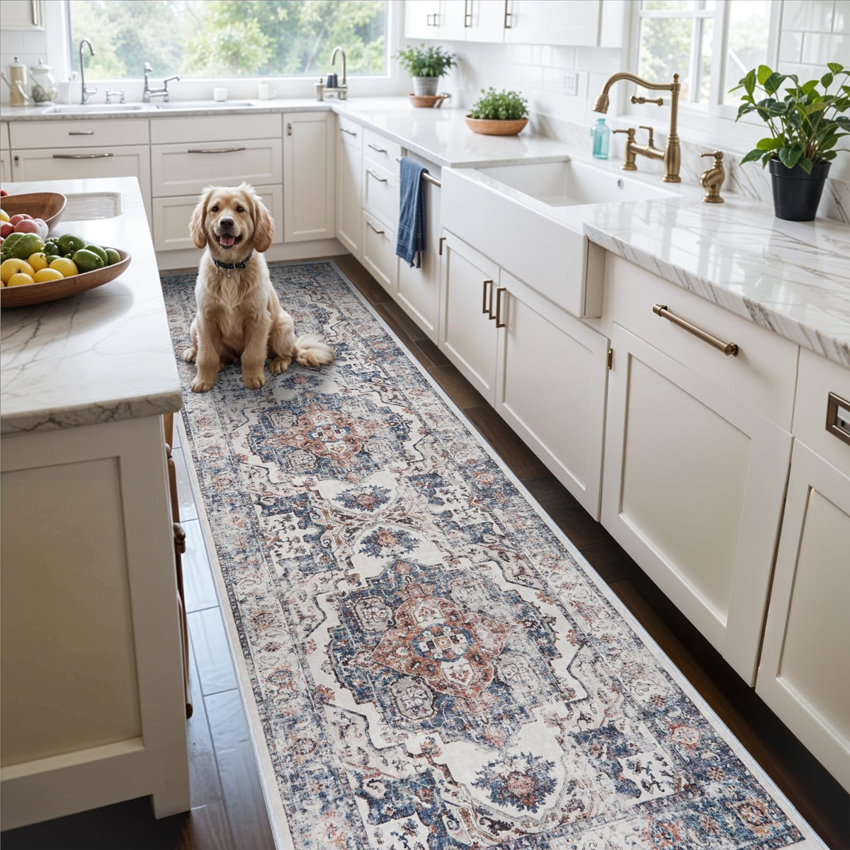 Vintage Washable Non-Slip Hallway Runner Rug, 2' x 7'
