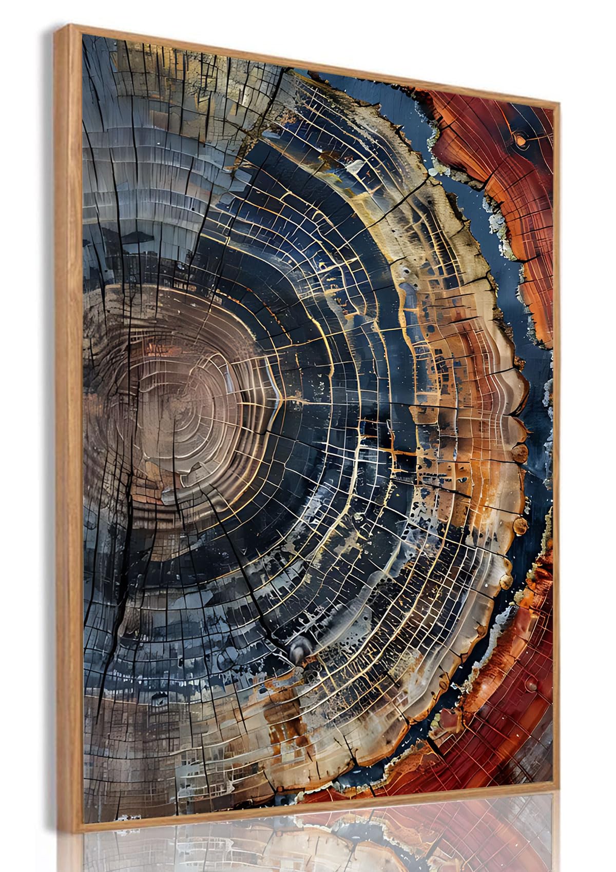 IBHJSART Framed Tree Ring Canvas Wall Art Abstract Colorful Wood Stump Decor Painting Prints Modern Minimalist Pictures Neutral Nature Rustic Farmhouse Living Room Bedroom Bathroom Office