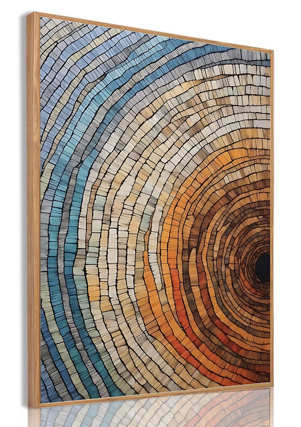 IBHJSART Framed Tree Ring Canvas Wall Art Abstract Colorful Wood Stump Decor Painting Prints Modern Minimalist Pictures Neutral Nature Rustic Farmhouse Living Room Bedroom Bathroom Office