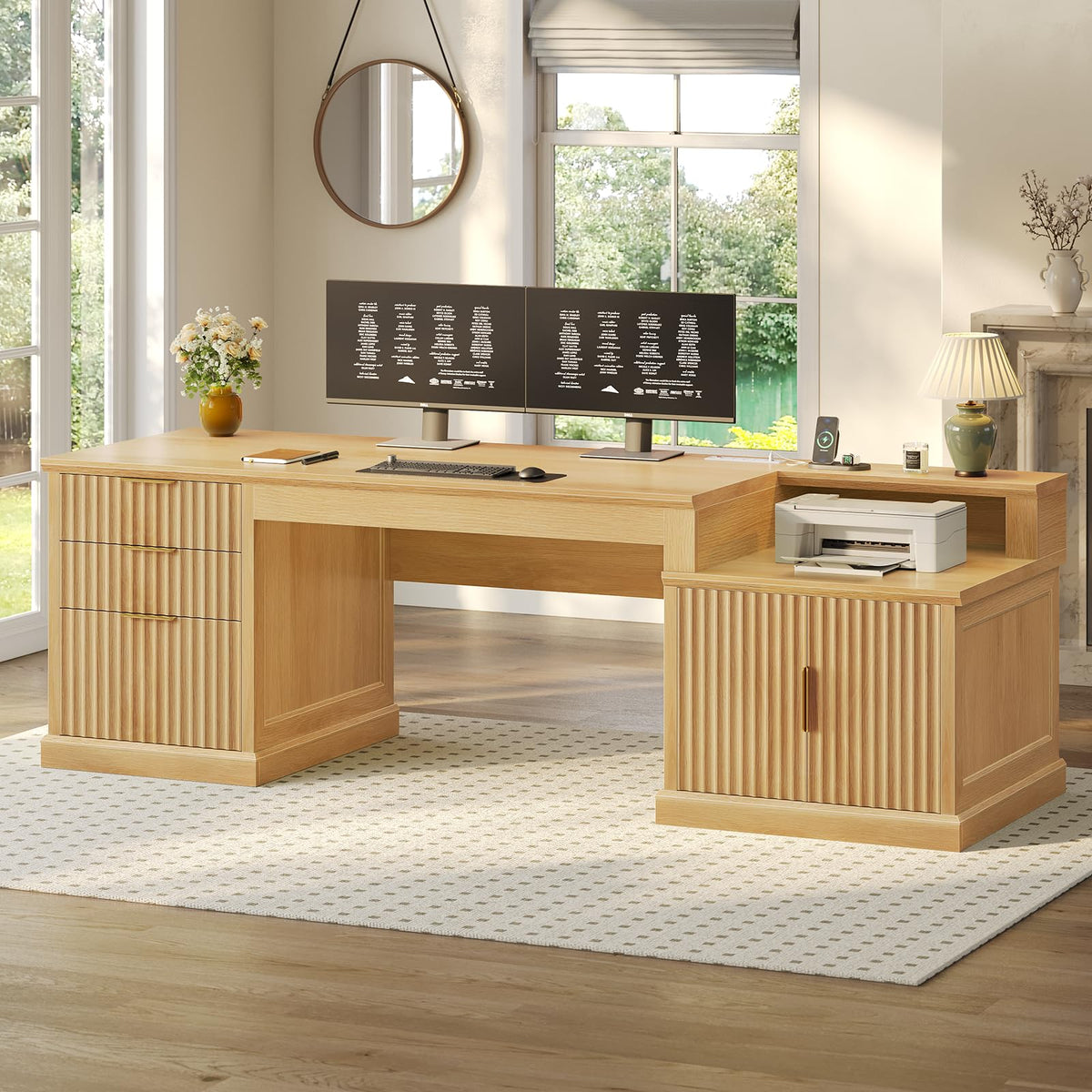 SEDETA Farmhouse Desk with Drawers for Home Office