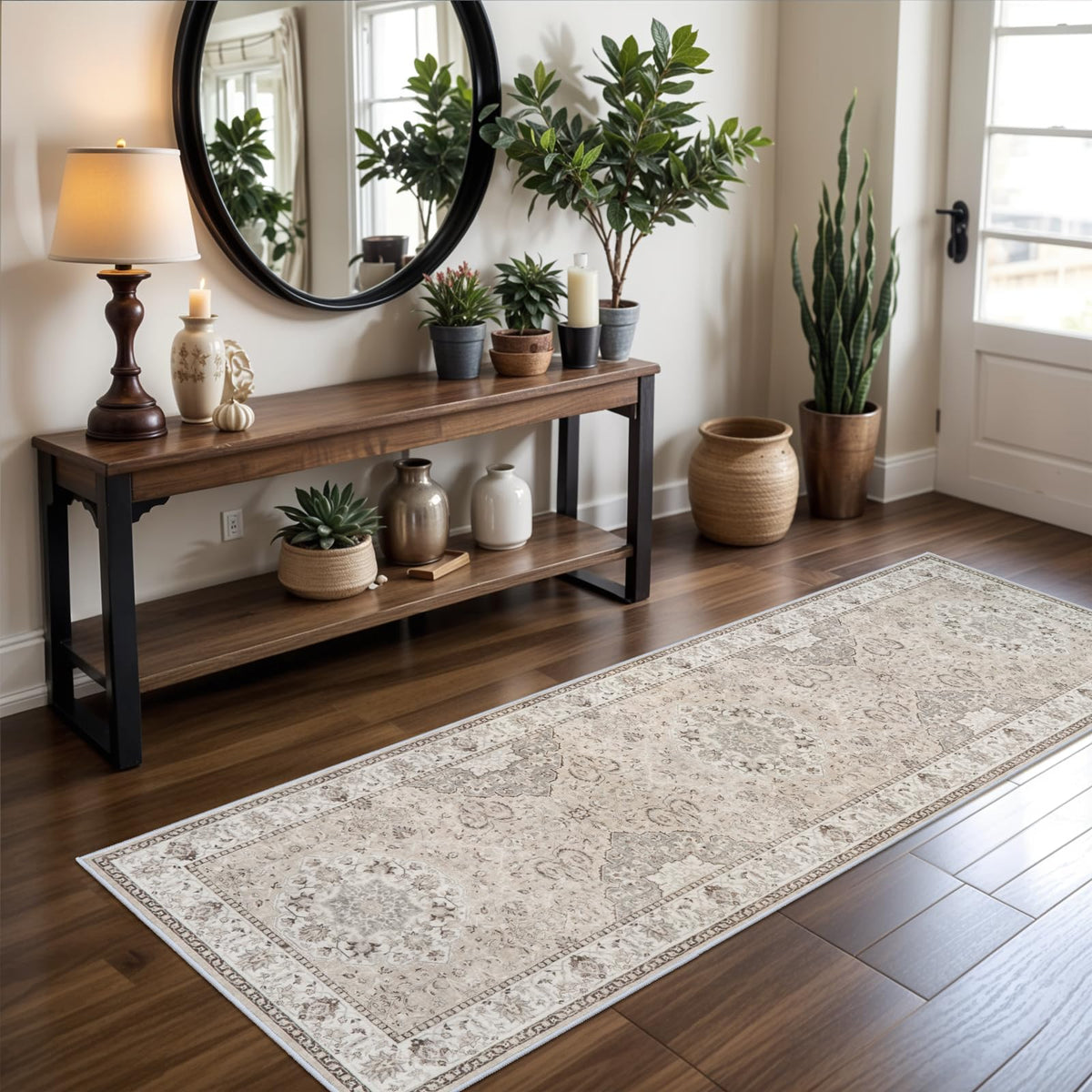 Vintage Washable Non-Slip Hallway Runner Rug, 2' x 7'