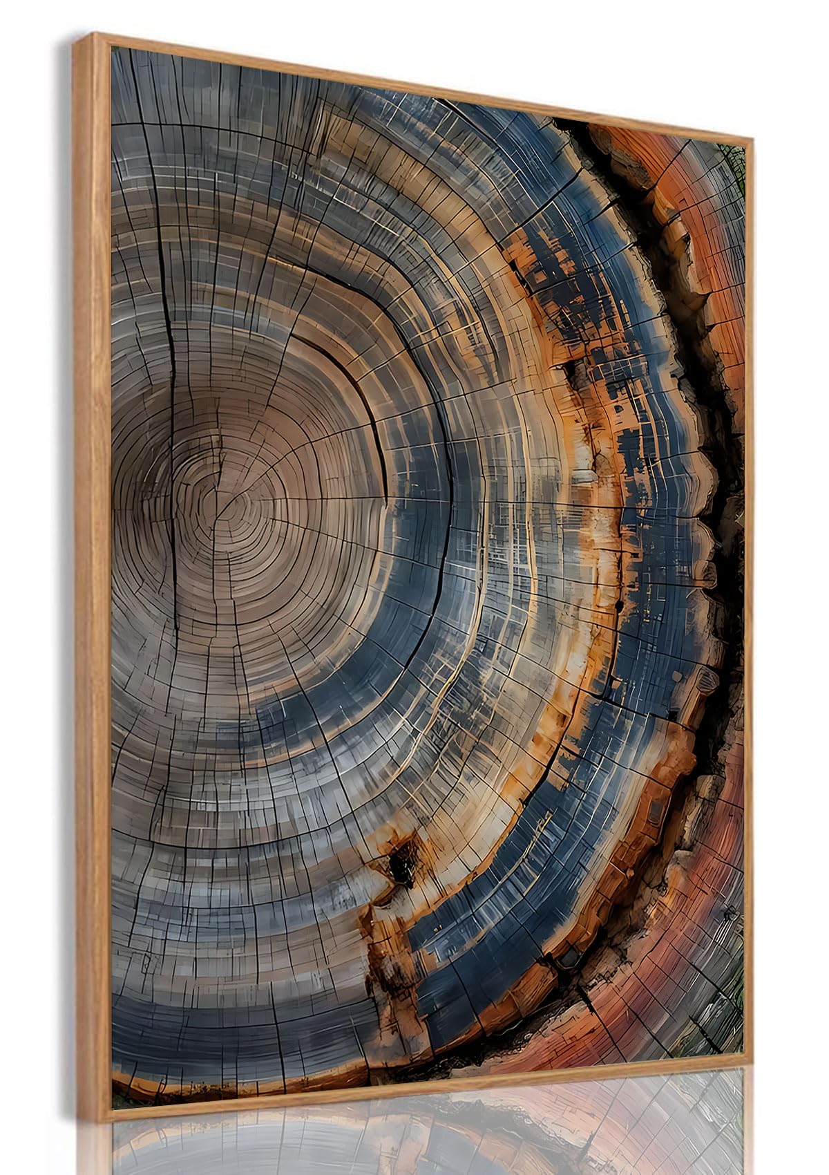 IBHJSART Framed Tree Ring Canvas Wall Art Abstract Colorful Wood Stump Decor Painting Prints Modern Minimalist Pictures Neutral Nature Rustic Farmhouse Living Room Bedroom Bathroom Office