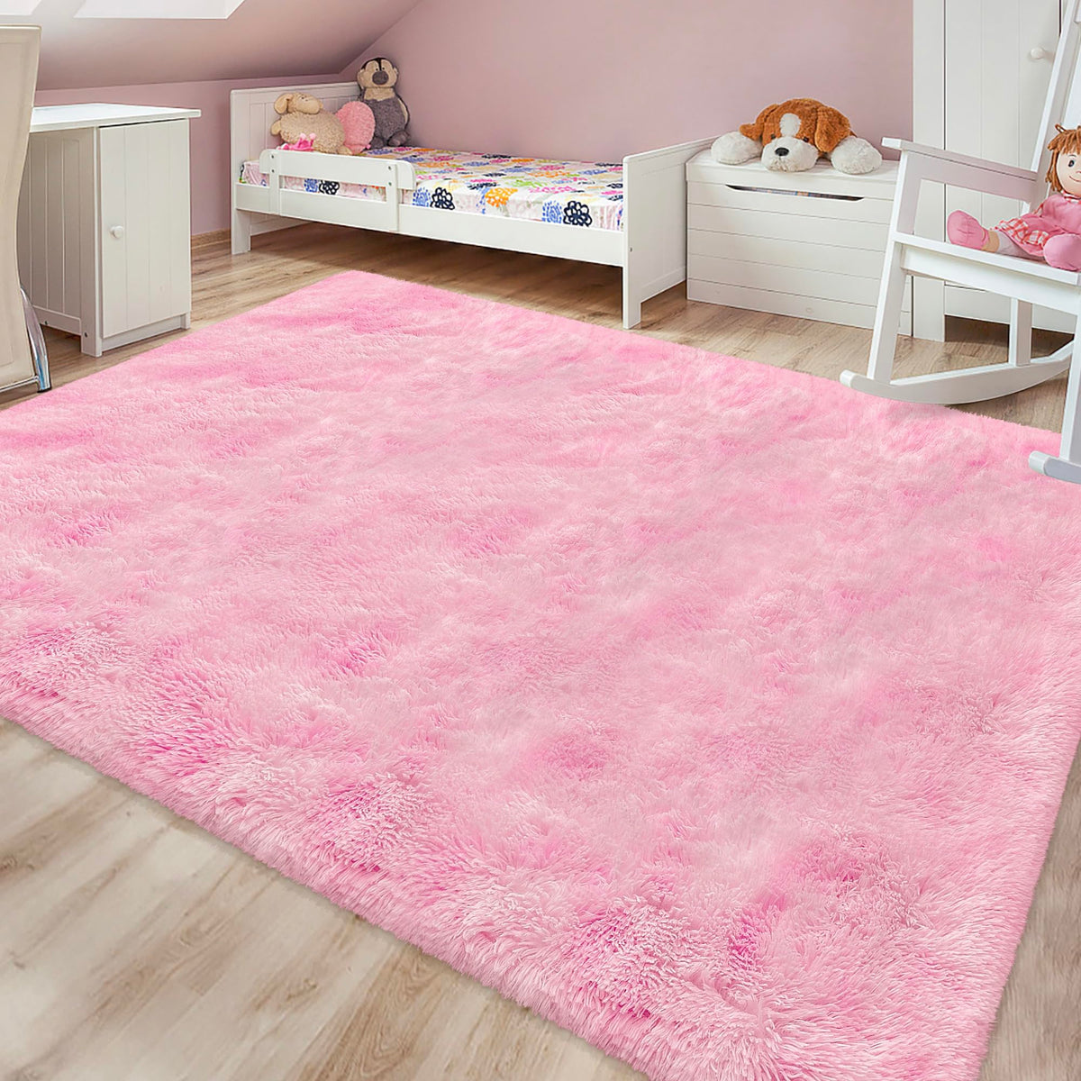 JiaoBaba Rainbow Tie-Dye Fluffy Area Rug for Kids