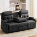 Korser 3-Seater Loveseat Recliner Sofa, Manual Recliner Chair with Flip Back Console, Cup Holder & USB, Home Theater Seating for Family Party, PU Leather