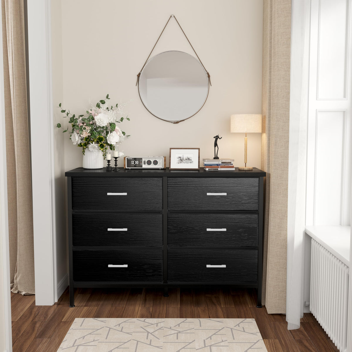 KAI-ROAD Dresser and Nightstand Set 3 Piece Dresser with 6 Fabric Drawers for Bedroom Sets Modern